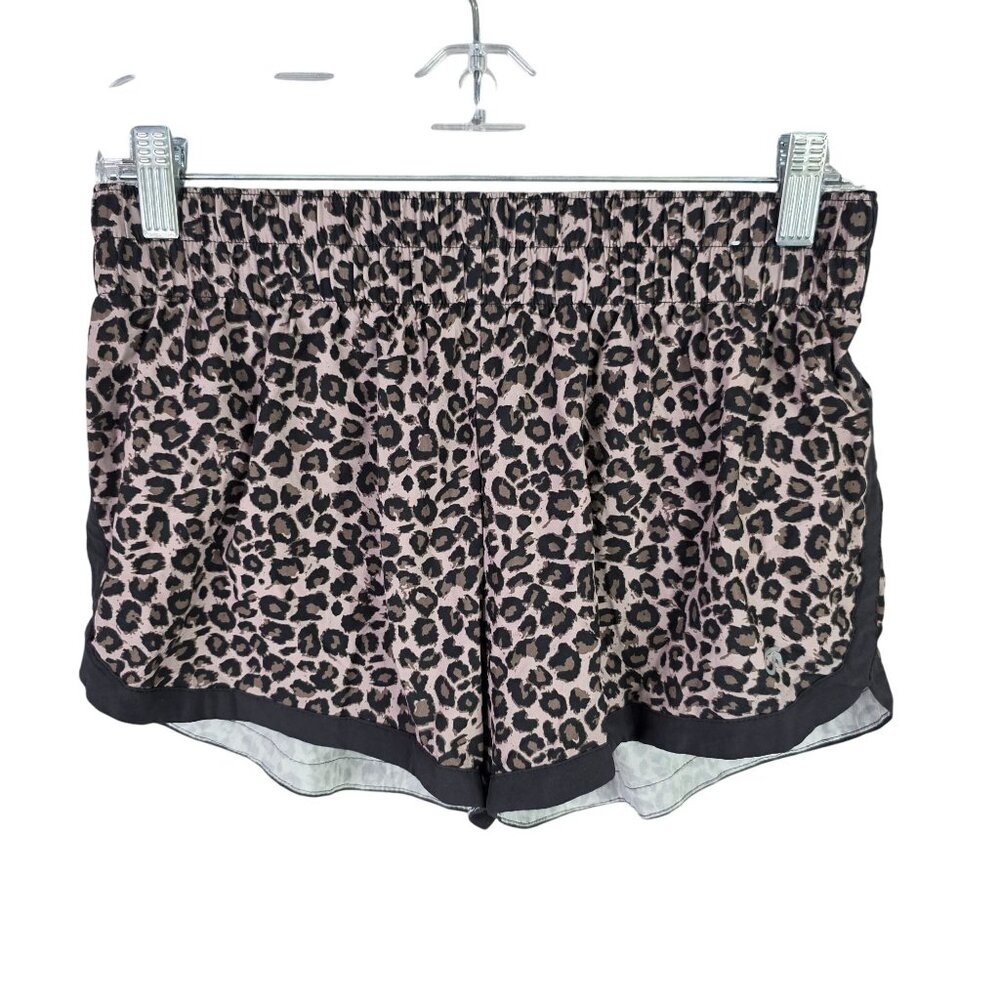 Womens Gap Fit Brown Black Leopard Print Athletic Shorts Lined 3" Inseam Size S